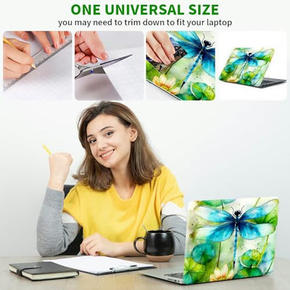 Laptop Skin Sticker Decal, Universal Protective Cover Fit 12 13 14 15.6 Inch Notebook, Reusable Water-Resistant Vinyl Decal w/ 2 Wrist Pads for Business Travel Office, Green Dragonfly - color: Green Dragonfly