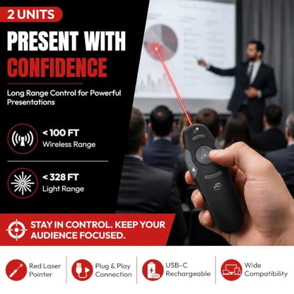 [2 Units] Presentation Clicker with 2 Cases Storage, Red Laser Pointer
