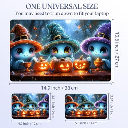 Universal Laptop Skin Sticker Decal,15.6 Inch Laptop Vinyl Cover for 13" 14" 15.6" Laptop,Scratch-Resistant Waterproof Protector Wrap,Reusable with Wrist Pads,Witch Spirit Pumpkin Party - color: Witch Spirit Pumpkin Party