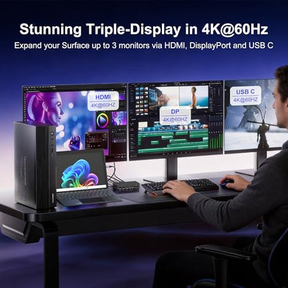 Surface Thunderbolt 4 Docking Station 12-in-1, 120W Fast Charging Surface Pro Dock, Triple Display 4K@60Hz for Surface Pro 12/11/10/9/8/7/7+, Surface Laptop/Go/Book, Gigabit Ethernet SD/TF Card Reader