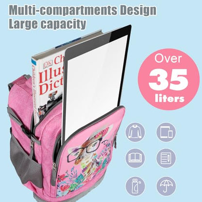 Tilami Rolling Backpack & Lunch bag for Kids 19 Inch Wheeled Bookbag for Boys & Girls for School & Travel,Giraffe pink - color: Giraffe Pink