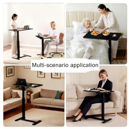 Mobile Small Standing Desk with Hidden Wheels, Pneumatic Laptop Desk, Rolling Computer Cart Movable, Portable Rolling Computer Sit Stand Side Table for Couch, Home, Office, Black - color: Black