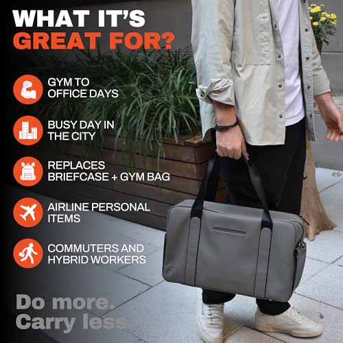 The FTL Lite Mens Gym to Office Bag - 17L Briefcase Gym Bag Hybrid with Shoe Compartment & 16" Laptop Sleeve - Executive Daily Carry & Overnight Duffel for Athletic Business Pros - Gray - color: Stone Grey, style: Lite