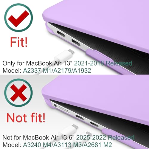 DONGKE Compatible with MacBook Air 13 inch Case 2021 2020 2019 2018 Release Model: M1 A2337 A2179 A1932, Matte Hard Case Cover for MacBook Air 13 inch with Retina Display Fits Touch ID - Purple - color: Purple