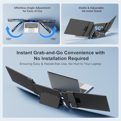S3 Laptop Screen Extender, 14'' Triple Portable Monitor for Laptops Plug and Play, 1080P FHD IPS Laptop Monitor Extender for 13''-16.5'' Laptops Compatible with Windows, Chrome, Switch