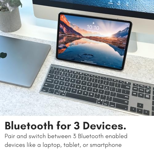 Macally Wireless Bluetooth Keyboard for Mac - Compatible Apple Keyboard or MacBook Pro/Air, iMac - Multi-Device, Up to 3 Devices with 110 Keys, 20 Shortcuts, Numeric Keypad, and Rechargeable - color: Space Gray