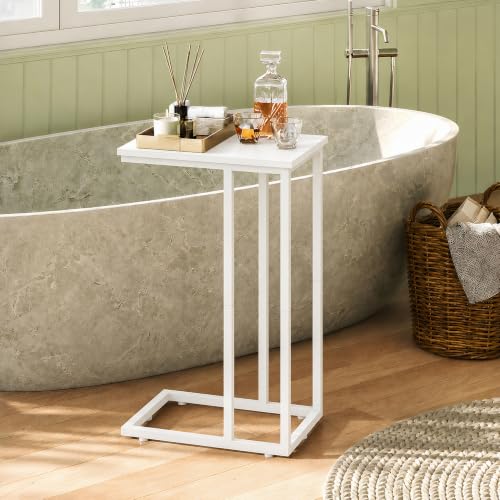 WLIVE Side Table, C Shaped End Table for Couch, Sofa and Bed, Large Desktop C Table for Living Room, Bedroom, Creamy White - color: White