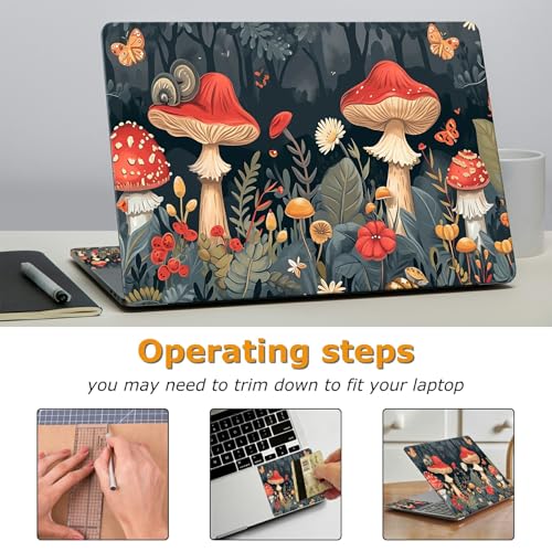 Universal Laptop Skin Sticker with 2 Wrist Pad Decals, 3-Piece Removable Vinyl Laptop Cover, Autumn Mushrooms Waterproof Anti-Scratch, Easy-Trim Fit for 13.3" 14" 15.6" Laptops - color: Autumn Mushrooms