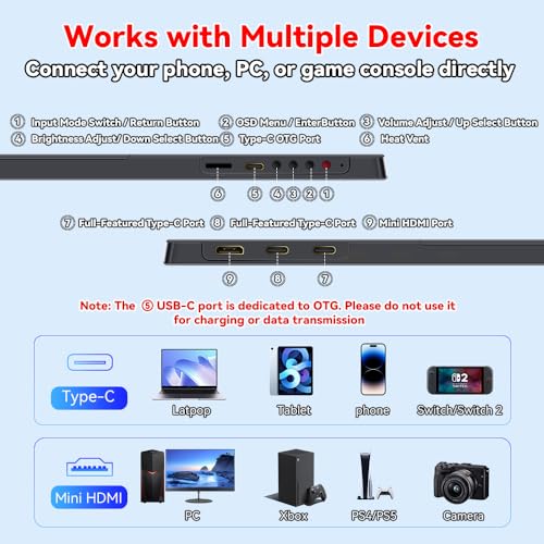 S123E 12.3 Inches Portable Monitor Touchscreen Monitor for Switch/Switch 2 | 1920 x1280 Ultra Slim Mini Travel Monitor 1280P IPS Display 100% sRGB for Laptop Surface PC Xbox PS4/5 and Office - size: 12.3"