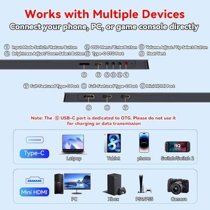 S123E 12.3 Inches Portable Monitor Touchscreen Monitor for Switch/Switch 2 | 1920 x1280 Ultra Slim Mini Travel Monitor 1280P IPS Display 100% sRGB for Laptop Surface PC Xbox PS4/5 and Office - size: 12.3"