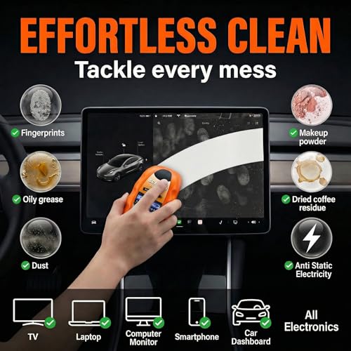 Car Screen Cleaner with Built-in Sponge | Effortlessly Removes Fingerprints, Dust and Make-up Stains | Anti Static Formula Safely Works on TV, Laptop, Computer Monitor, Phone, Dashboard & Console