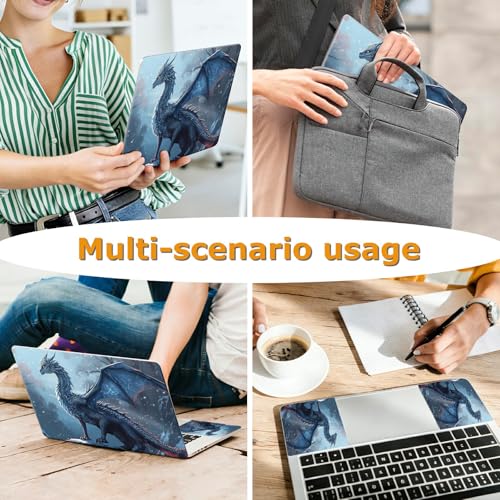 Universal Laptop Skin Sticker with 2 Wrist Pad Decals, 3-Piece Removable Vinyl Laptop Cover, Blue Dragon Waterproof Anti-Scratch, Easy-Trim Fit for 13.3" 14" 15.6" Laptops - color: Blue Dragon