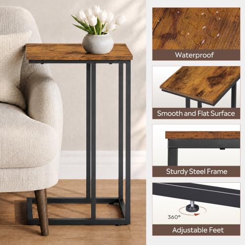 WLIVE C Shaped End Table, Small Side Table for Couch, Sofa, TV Tray C Table for Living Room, Bedroom, Home Office, Small Spaces, Rustic Brown - color: Rustic Brown