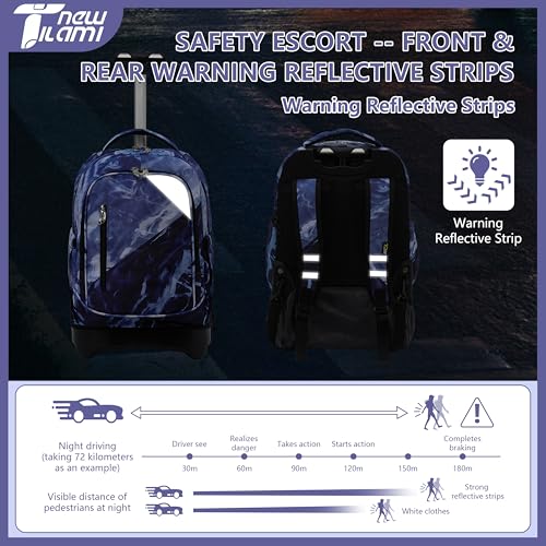 NEW TILAMI 18-Inch Rolling Backpack 6-Wheel for Kids School Travel | 6-Wheel Stair-Climbing Girls Boys Carry-on Suitcase Water-Resistant Adjustable Trolley Handle Wheels School Travel Camping - color: Purple Lightning