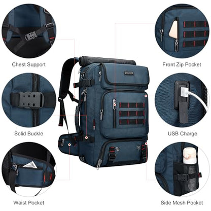 WITZMAN Carry on Travel Backpack for Men Airline Approved Fits 16" Laptop | Nylon 3 in 1 Luggage Duffle Bag with USB Charging Port, Shoe Compartment, For Weekend Getaway, Overnight Trip, B682 Blue - color: 04.blue