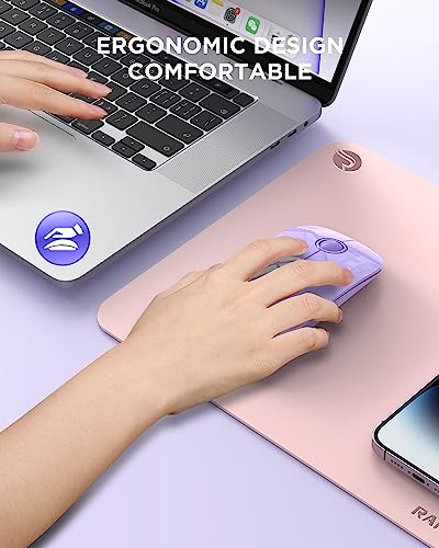 RAPIQUE Wireless Bluetooth Mouse, BT 5.1＆ 2.4GHz Slim Dual Mode, Purple | Quiet clicks, Low Power, 1600 DPI, USB-A Receiver, Portable design, Works with MacBook, Laptop, Desktop, iPad and Chromebook - color: Purple