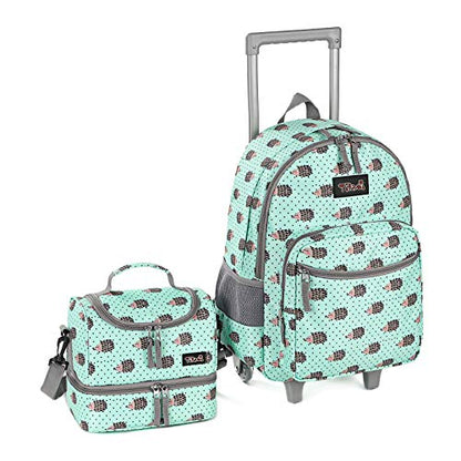 Tilami Rolling Backpack 18 inch Double Handle with Lunch Bag Wheeled Kids Backpack for Girls and Boys, Hedgehog Green - color: Hedgehog Green
