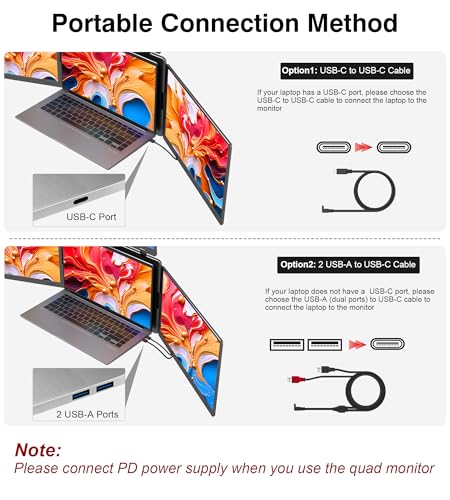 16" Laptop Screen Extender Monitor Portable, Quad Monitor, FHD 1200P IPS Laptop Extender Compatible with Wins/Mac for 13.6" - 18.5" Laptops - size: 16", style: Quad screen