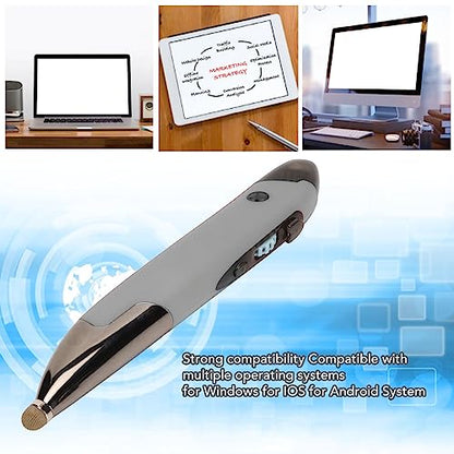 Wireless Pen Mouse, Rechargeable 2.4G Dual Mode Handwriting Stylus with Touch Head for PC Laptop iOS (Silver Gray) - color: Silver Gray