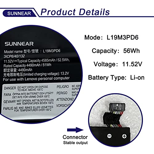 L19M3PD6 Laptop Battery Replacement for Lenovo Flex 5-14ARE05 5-15IIL05 5-14IIL05 82DF 81X2 Series L19L3PD6 5B10X49072 L19D3PD6 5B10X49075 5B10X49077 L19C3PD6 5B10X49073 11.52V 56Wh 4915mAh - size: 13.23*5.43*1.14 inches L19M3PD6