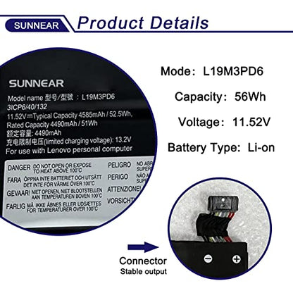 L19M3PD6 Laptop Battery Replacement for Lenovo Flex 5-14ARE05 5-15IIL05 5-14IIL05 82DF 81X2 Series L19L3PD6 5B10X49072 L19D3PD6 5B10X49075 5B10X49077 L19C3PD6 5B10X49073 11.52V 56Wh 4915mAh - size: 13.23*5.43*1.14 inches L19M3PD6