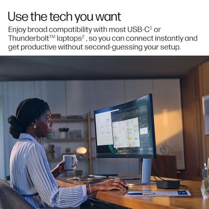 HP USB-C 100W G6 Dock + One Extra USB-C Cable Included, Future-Proof Design with Ambient LED Lighting, On-Screen Notifications, Extra USB-C Ports, HDMI 2.1, 120Hz - style: G6 + USB-C