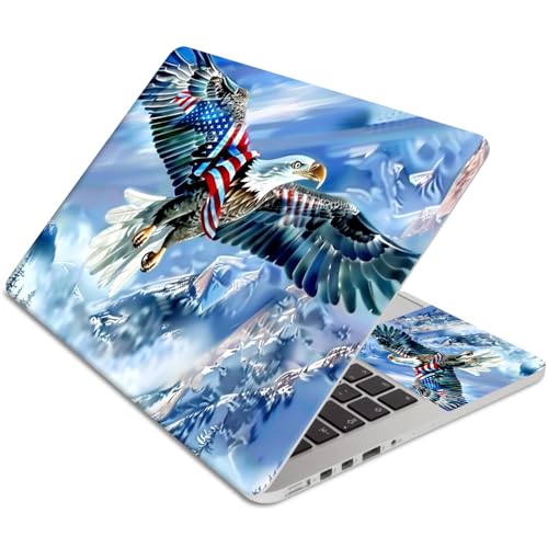 15.6 Inch Laptop Skin Sticker, Reusable Vinyl Cover Protector with 2 Wrist Pad Skins, Removable Waterproof Scratch-Resistant for 12-15.6 Inch Laptop Notebook,Eagle with American Flag - color: Eagle with American Flag