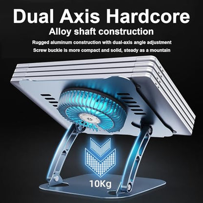Laptop Cooler Cooling Pad Stand - Slim Ergonimic Laptop Stand for Desk, 3 Speed Cooling Fan Adjustable Height Laptop Cooling Stand for MacBook 11-15.6 Inch, Blue & Gray