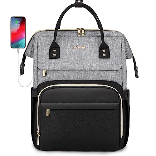 LOVEVOOK Laptop Backpack for Women Fashion Business Computer Backpacks Travel Bags Purse Doctor Nurse Work Backpack with USB Port, Fits 17-Inch Laptop Grey Black - color: A Grey Black, size: 17 Inch