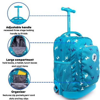J World Sunny Rolling Backpack for Kids. Roller Bag With Wheels, Puppy - color: Blue