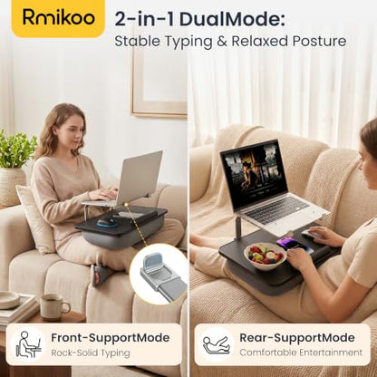 Rimkoo Elevated Lap Desk for 15.6" Laptop, 2-in-1 Dual Laptop Stand with Pillow Cushion, Lightweight Lap Tray for Couch & Bed, Ergonomic Design for Stable Typing & Relaxed Posture, Black