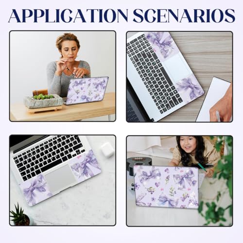 SUPERDANT 3Pcs Laptop Skin Sticker Cover Decal 14.96x10.63 Inch Pale Purple Bow Trim-to-Fit Scratch-Proof PVC Notebook Wrap for 13-16 Inch Laptops Purple - style: Pale purple bow
