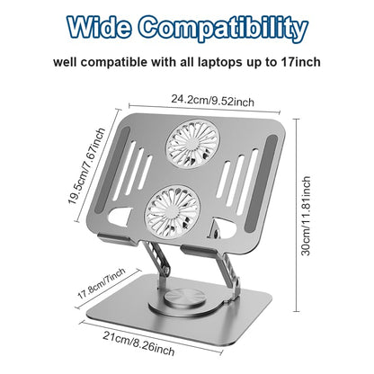Laptop Cooling Stand with Fan and 360 ° Rotating Base, Adjustable Height, for Desk Gaming/Office Movie Watching and Screen Sharing, Portable Computer Notebook Stand Compatible Up to 17 Inches - color: Silver