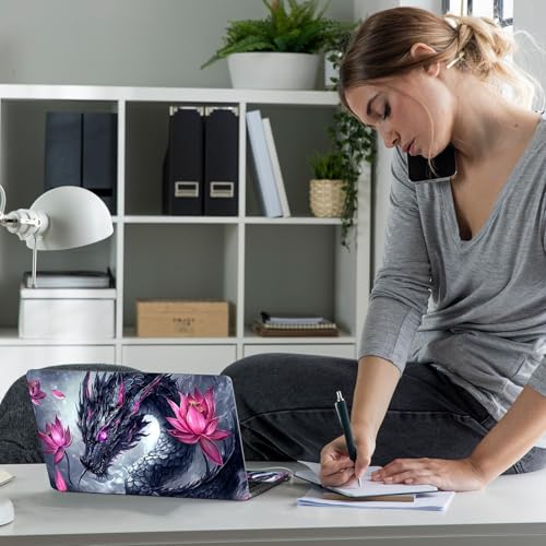Laptop Skin Sticker Decal 12" 13" 13.3" 14" 15" 15.6",Waterproof Scratch Resistant Vinyl,Reusable Easy to Apply,for MacBook HP Dell Notebooks Netbooks Laptop,2 Wrist Pads,Black Dragon Lotus - color: Black Dragon Lotus