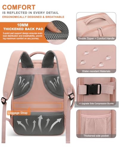 Capolo Travel Laptop Backpack Women Men Personal Item Weekender Travel Bag | 22L Flight Approved,Waterproof Overnight Bag,College Bookbag,Work,1-2 Day Travel,Fits 15.6" Laptop (Small,Pink) - color: Pink, size: Small