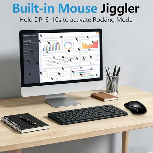 Rechargeable Bluetooth Mouse with Built-in Mouse Jiggler, Multi-Device Wireless Mouse for MacBook, iPad, Laptop & PC, USB-C/USB-A Receiver, BT5.2/3.0 & 2.4G, Silent Ergonomic Office Mouse - Black - color: Black
