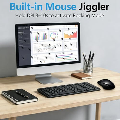 Rechargeable Bluetooth Mouse with Built-in Mouse Jiggler, Multi-Device Wireless Mouse for MacBook, iPad, Laptop & PC, USB-C/USB-A Receiver, BT5.2/3.0 & 2.4G, Silent Ergonomic Office Mouse - Black - color: Black