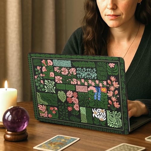 PLIGREAT 15 Inches Dark Bottom Leaves Flower Style Laptop Sticker Decals, Creative Art Laptop Skin Stickers Fits 12" to 15" Laptops Universal Waterproof Removable Notebook Art Protector, Green Pink - color: Green Pink