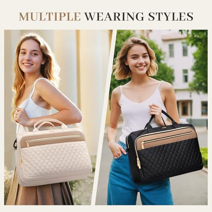 Laptop Bag for Women 15.6Inch Work Tote Computer Briefcase Waterproof Handbag Shoulder Teacher Office Crossbody Purse - color: Black