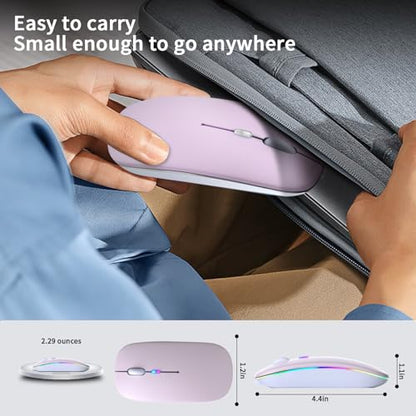 KANMABPC Wireless Bluetooth Mouse – Rechargeable, Silent, Dual Mode (Bluetooth 5.2 & USB) with LED Lights – Portable for Laptop, Desktop, & Tablet(Pink) - color: Pink