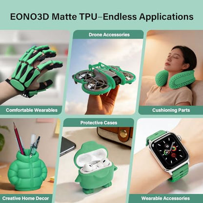 Matte TPU Filament 1.75mm, 1kg - Shore 95A Flexible & Durable TPU, Matte Green, Low-Gloss Matte Finish, Minimal Layer Lines, for Phone Cases, Wearables & Functional Parts - color: Matte Green Tpu