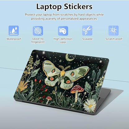 Universal Laptop Skin Sticker with 2 Wrist Pad Skins, Waterproof Scratch Resistant Vinyl Laptop Cover Decal, Cut to Fit for 11–15.6 Inch MacBook HP Dell Lenovo, Moth Butterfly Moon - color: Moth Butterfly Moon