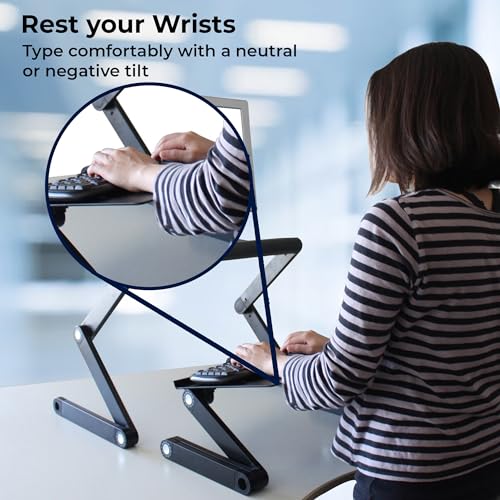 WorkEZ Adjustable Standing Desk Converter w/2 Fans & 3 USB Ports, Sit to Stand Desk Riser Monitor Standing Computer Desk, Height & Angle Negative Tilt - color: Black