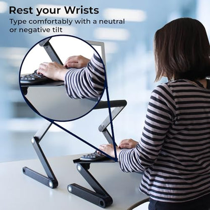 WorkEZ Adjustable Standing Desk Converter w/2 Fans & 3 USB Ports, Sit to Stand Desk Riser Monitor Standing Computer Desk, Height & Angle Negative Tilt - color: Black