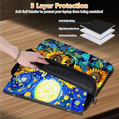 10 inch Laptop Sleeve with Laptop Skin Sticker Set – Slim Protective Case with Smooth Zipper, Lightweight Tablet & Notebook Sleeve for Travel & Daily Carry, Sunflower Art Moon - color: Sunflower Art Moon, size: 10 inch