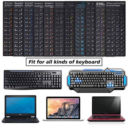 3PCS Universal English Keyboard Letter Stickers, Replacement English Keyboard Stickers with Black Background and White Lettering for PC Computer Laptop Desktop-English