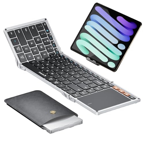 ProtoArc XK01 TP Foldable Keyboard with Touchpad, 0.65 in Keycaps, Silver | Multi-touch Trackpad, 88-key, Full Shortcut Row, 3-device Bluetooth 5.1 Switching, USB-C Charging for Mobile Productivity - color: Silver