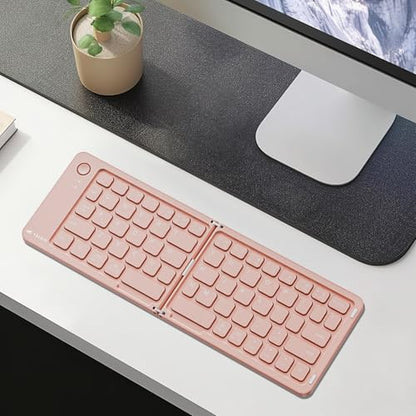 Veout Foldable Bluetooth Keyboard, Ultra-Thin Portable Wireless Keyboard, Lightweight for Laptop, iPad, iPhone, Android, Windows, Mac - color: Keyboard-Pink