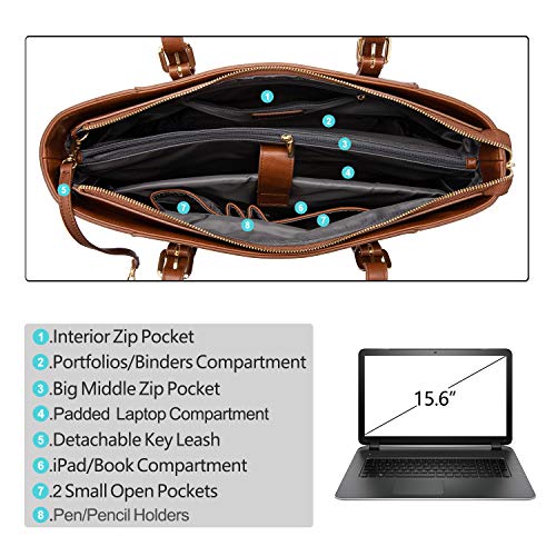 LOVEVOOK Laptop Bag for Women, Structured Leather Computer Bag, Professional Work Tote Purse, Teacher/Attorney’s Choice, Retro-Brown - color: Retro-brown