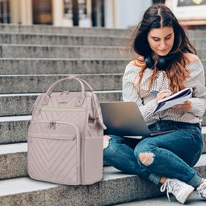 VANKEAN 17 Inch Laptop Backpack for Women Large Capacity Waterproof Daypack - color: Quilted Light Dusty Pink/Grey Purple, size: 17.3 Inch